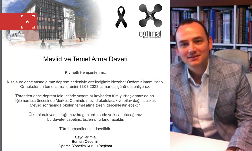 DEPREM SEBEBİYLE ERTELENMİŞTİ… TEMEL ATMA TÖRENİ 11 MART CUMARTESİ…