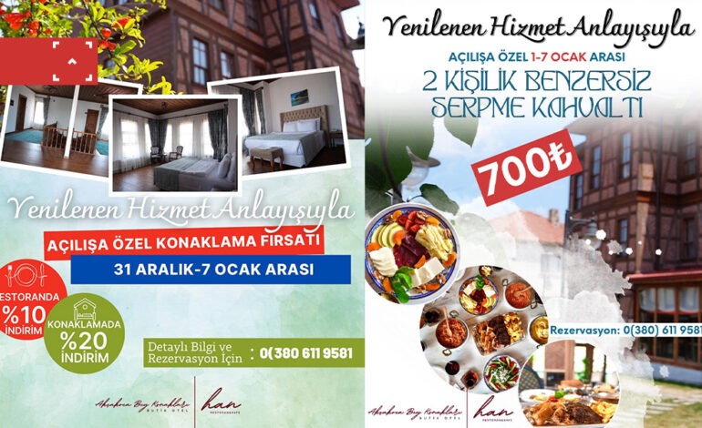 Akçakoca Bey Konakları, yenilenen hizmet anlayışı ile 1 Ocak itibariyle hizmetinizde