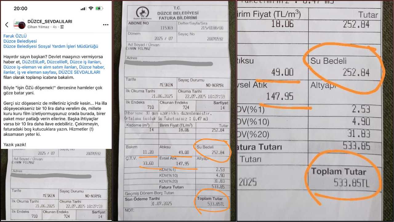 Düzce’de Vatandaşın Su Faturası İsyanı! Sosyal Medyada Gündem Oldu